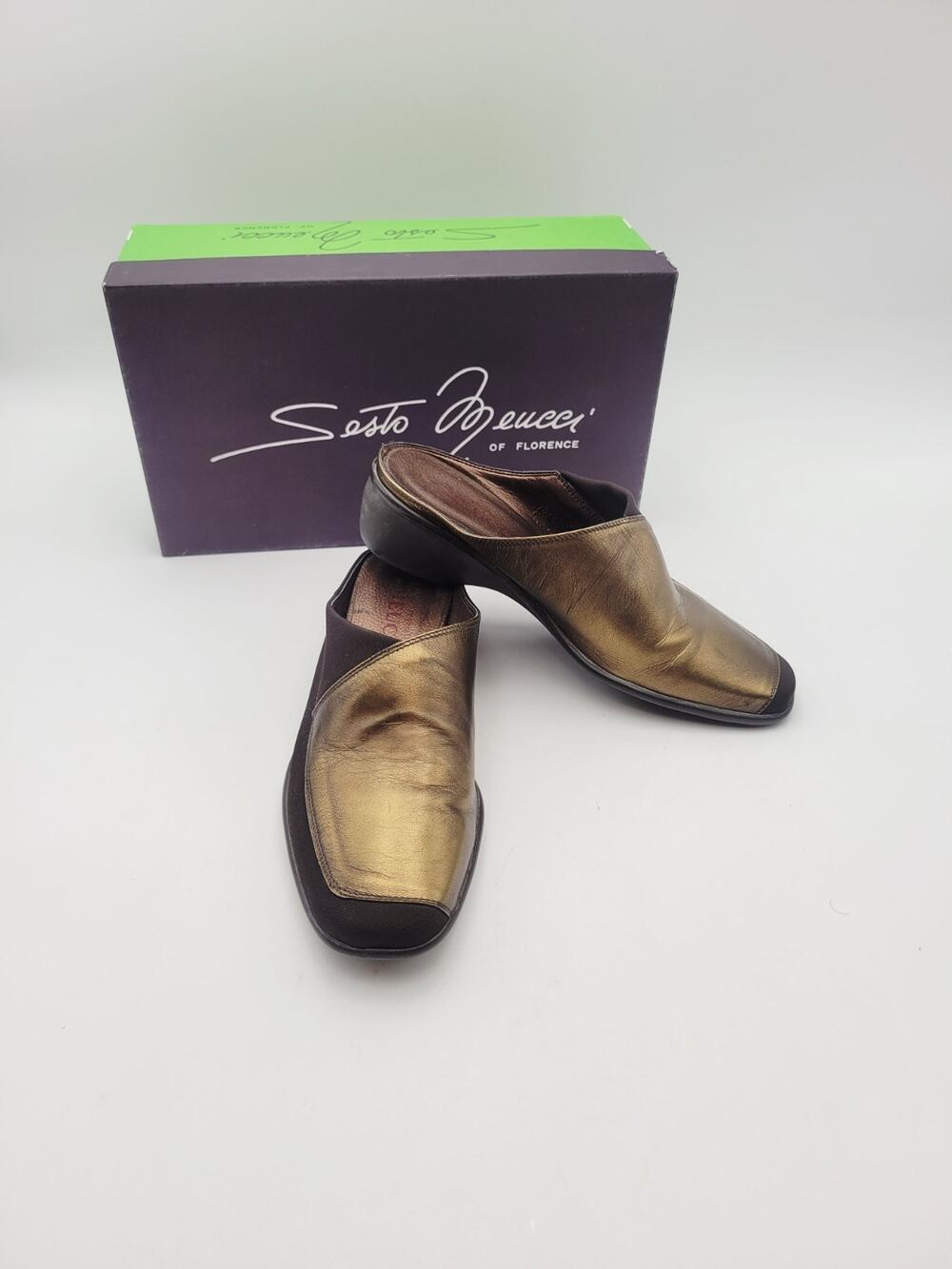 Sesto Meucci Made in Italy Women's Light Brown Leather Mules Slip On US Sz 5 M